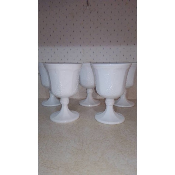 Indiana Glass Milk Glass Goblets Harvest Pattern (set of 5) - Picture 1 of 4